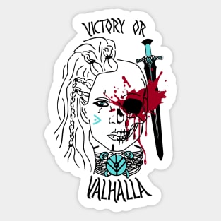 victory or valhalla - shieldmaiden black skull Sticker